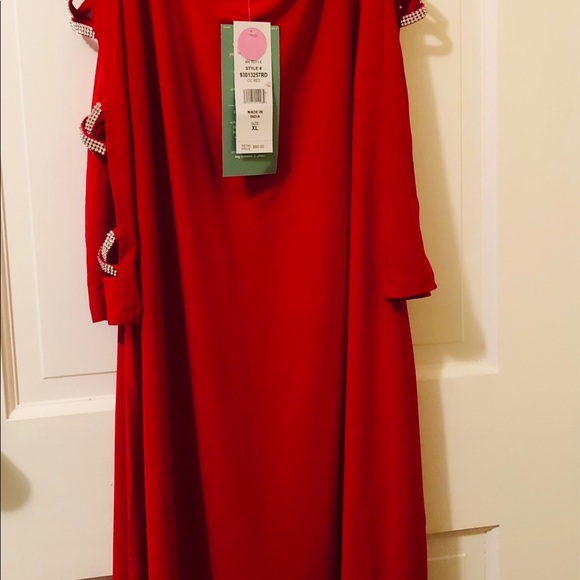 NWT MSK Cocktail Dress Rhinestone Sleeves Red - Picture 4 of 6